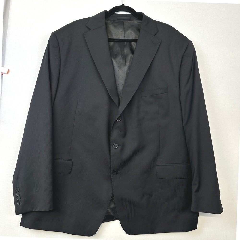 Collection by Michael Strahan Wool Suit Jacket 56L Black Pinstripe 3 Button